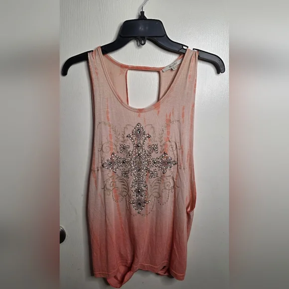 Miss Me Orange Embellished Sleeveless Tank Top - Picture 1 of 5